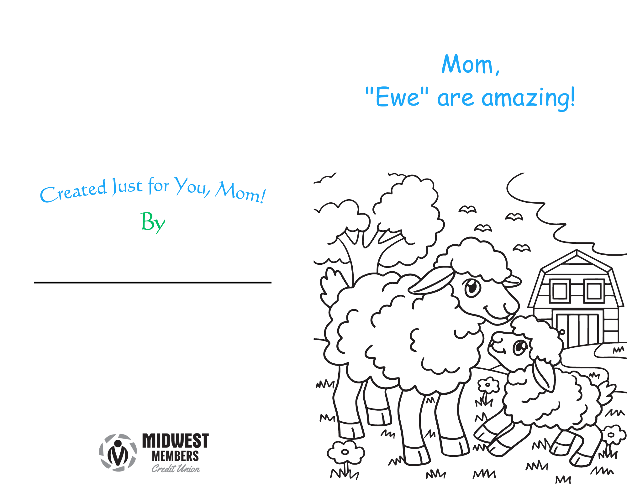 Coloring picture of ewe and baby.