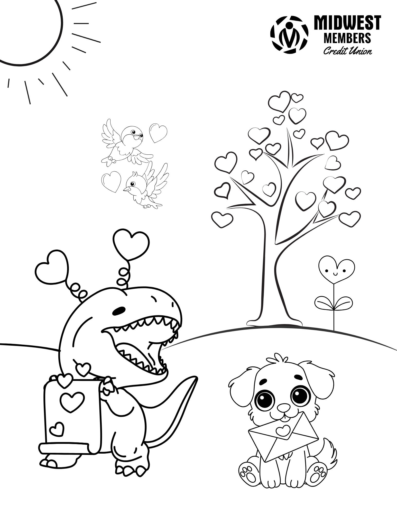 Coloring Page with Dinosaur and Dog